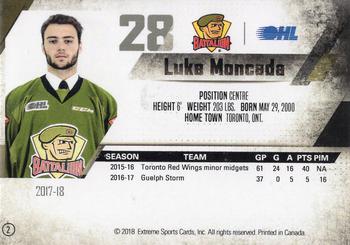 2017-18 North Bay Battalion (OHL) #2 Luke Moncada Back