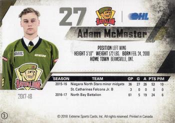 2017-18 North Bay Battalion (OHL) #3 Adam McMaster Back
