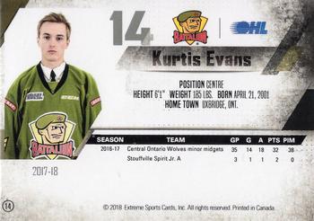 2017-18 North Bay Battalion (OHL) #14 Kurtis Evans Back