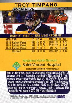 2016-17 Choice Erie Otters (OHL) #23 Troy Timpano Back