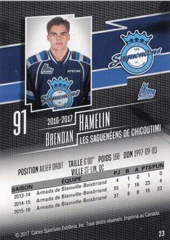 2016-17 Chicoutimi Sagueneens (QMJHL) #23 Brendan Hamelin Back