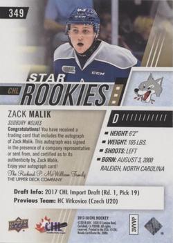 2017-18 Upper Deck CHL - Autographs #349 Zack Malik Back