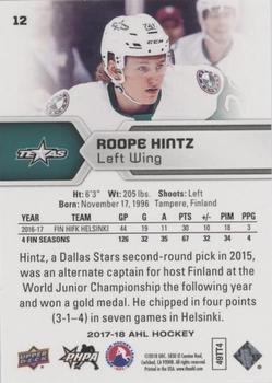 2017-18 Upper Deck AHL - Silver Foil #12 Roope Hintz Back