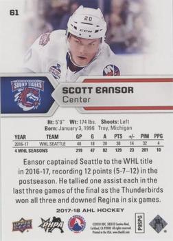 2017-18 Upper Deck AHL - Silver Foil #61 Scott Eansor Back