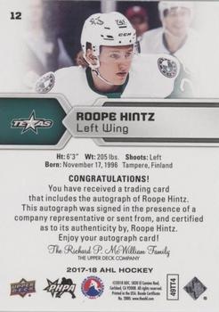 2017-18 Upper Deck AHL - Autographs #12 Roope Hintz Back