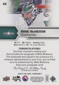2017-18 Upper Deck AHL - Autographs #29 Mike McKenna Back