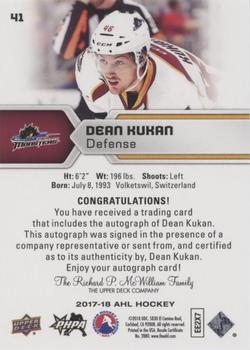 2017-18 Upper Deck AHL - Autographs #41 Dean Kukan Back