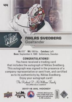 2017-18 Upper Deck AHL - Autographs #44 Niklas Svedberg Back