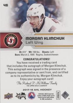 2017-18 Upper Deck AHL - Autographs #46 Morgan Klimchuk Back