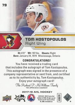 2017-18 Upper Deck AHL - Autographs #79 Tom Kostopoulos Back