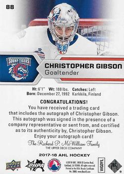 2017-18 Upper Deck AHL - Autographs #88 Christopher Gibson Back