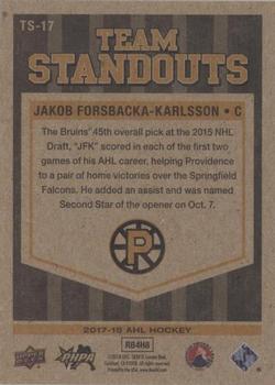 2017-18 Upper Deck AHL - AHL Team Standouts #TS-17 Jakob Forsbacka-Karlsson Back