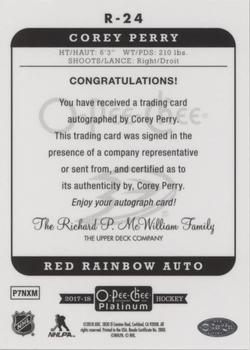 2017-18 O-Pee-Chee Platinum - Retro Red Rainbow Autographs #R-24 Corey Perry Back