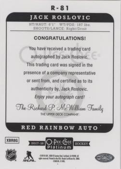 2017-18 O-Pee-Chee Platinum - Retro Red Rainbow Autographs #R-81 Jack Roslovic Back