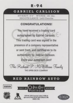 2017-18 O-Pee-Chee Platinum - Retro Red Rainbow Autographs #R-94 Gabriel Carlsson Back