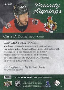 2018 Upper Deck Toronto Spring Expo - Parkhurst Priority Signings #PS-CD Chris DiDomenico Back
