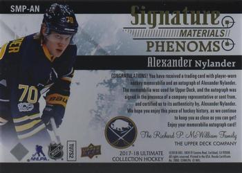 2017-18 Upper Deck Ultimate Collection - Signature Material Phenoms #SMP-AN Alexander Nylander Back