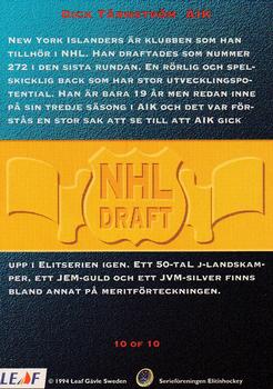 1994-95 Leaf Elit Set (Swedish) - NHL Drafts #10 Dick Tarnstrom Back