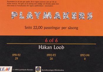 1994-95 Leaf Elit Set (Swedish) - Playmakers #6 Hakan Loob Back