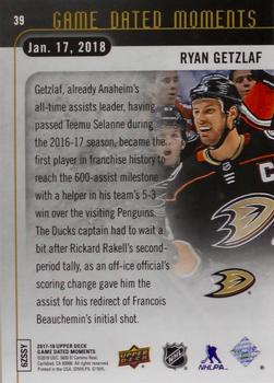 2017-18 Upper Deck Game Dated Moments #39 Ryan Getzlaf Back
