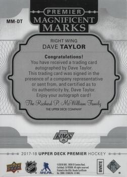 2017-18 Upper Deck Premier - Magnificent Marks Autographs #MM-DT Dave Taylor Back