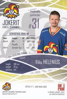 2016-17 Sereal Jokerit Helsinki #JOK-BAS-002 Riku Helenius Back