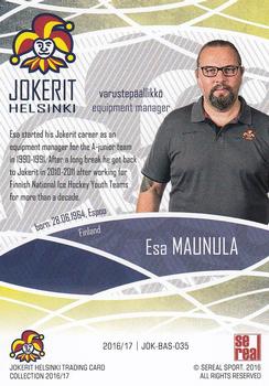 2016-17 Sereal Jokerit Helsinki #JOK-BAS-035 Esa Maunula Back