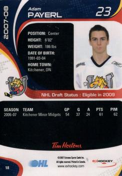 2007-08 Extreme Tim Hortons Barrie Colts (OHL) #NNO Adam Payerl Back