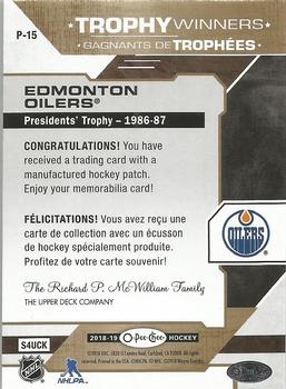 2018-19 O-Pee-Chee - Manufactured Trophy Winners Patches #P-15 Edmonton Oilers Back
