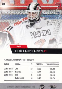 2018-19 Cardset Finland #049 Eetu Laurikainen Back