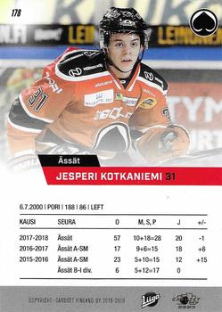 2018-19 Cardset Finland #178 Jesperi Kotkaniemi Back