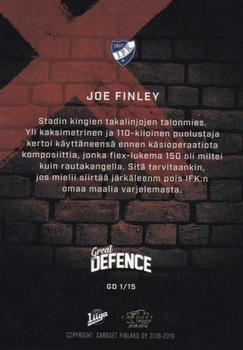 2018-19 Cardset Finland - Great Defence #GD 1 Joe Finley Back