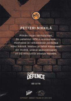 2018-19 Cardset Finland - Great Defence #GD 2 Petteri Nikkilä Back