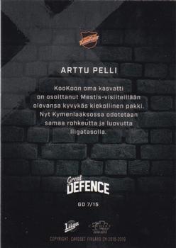 2018-19 Cardset Finland - Great Defence #GD 7 Arttu Pelli Back