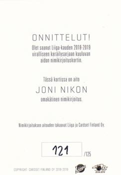 2018-19 Cardset Finland - Signature #NNO Joni Nikko Back