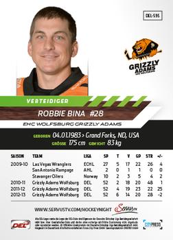 2013-14 Playercards Premium Serie Update (DEL) #595 Robbie Bina Back