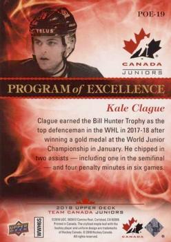2018 Upper Deck Team Canada Juniors - Program of Excellence #POE-19 Kale Clague Back