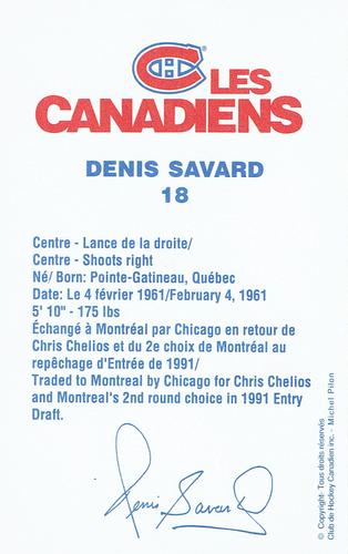 1991-92 Montreal Canadiens Team Issue #NNO Denis Savard Back