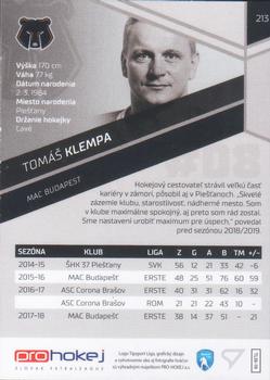 2018-19 SportZoo Tipsport Liga #213 Tomas Klempa Back