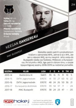 2018-19 SportZoo Tipsport Liga #214 Keegan Dansereau Back
