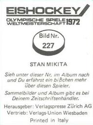 1972 Semic Eishockey OS-WM (Swiss) Stickers #227 Stan Mikita Back