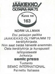 1972 Semic Jaakiekko Olympia-MM (Finnish) Stickers #163 Norm Ullman Back