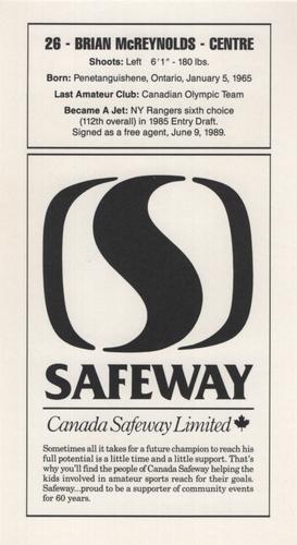 1989-90 Safeway Winnipeg Jets #NNO Brian McReynolds Back