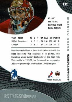 2001-02 Be a Player Between the Pipes - Chicago SportsFest 2002 #12 Mathieu Garon Back