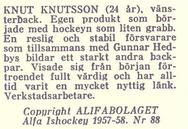 1957-58 Alfa Ishockey (Swedish) #88 Knut Knutsson Back