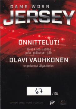 2018-19 Cardset Finland - Game Worn Jersey Series 2 Exchange #GWJ7 Olavi Vauhkonen Back