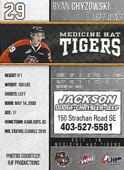 2017-18 Medicine Hat Tigers (WHL) #3 Ryan Chyzowski Back