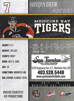 2017-18 Medicine Hat Tigers (WHL) #13 Hayden Ostir Back