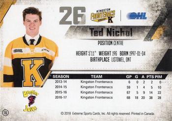 2017-18 Extreme Kingston Frontenacs OHL #16 Ted Nichol Back