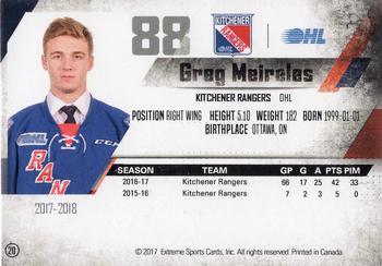 2017-18 Extreme Kitchener Rangers (OHL) #20 Greg Meireles Back